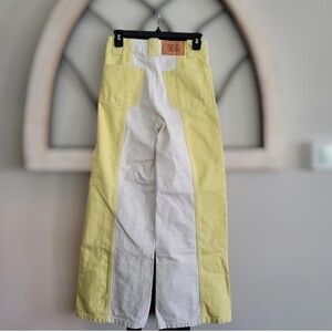 UO BDG High Waist & Wide Leg Jeans Pant Colorblock White Yellow Jeans